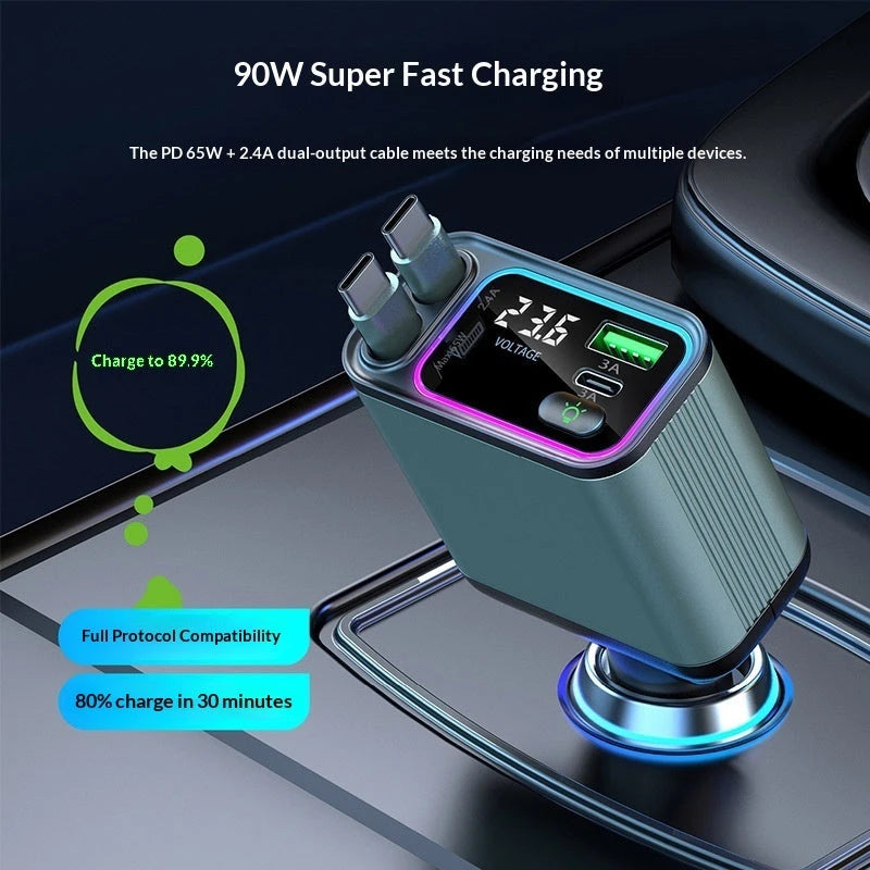 Redridge 4-in-1 Retractable Car Charger